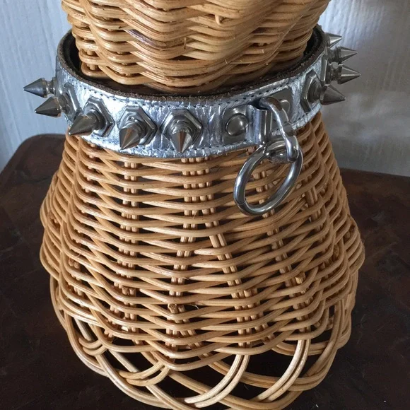 Silver spiked leather lead collar costume Fetish Halloween GoGo Dancer - Picture 3 of 12